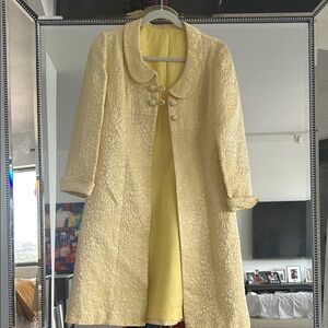 Elegant Yellow Brocade Women's Coat